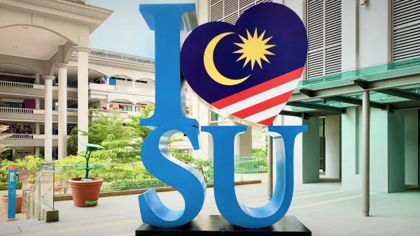 View of the ‘I Love Sunway University’ sign outside of the University Library.