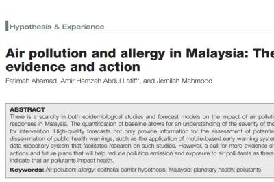 Air pollution and allergy in Malaysia: The need for evidence and action