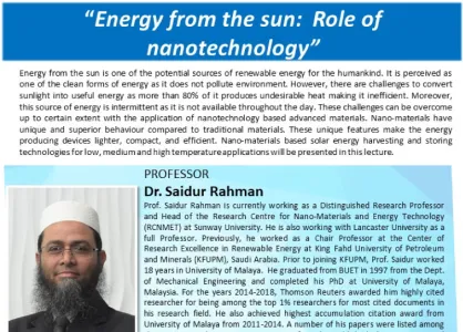 Energy from the sun:  Role of nanotechnology