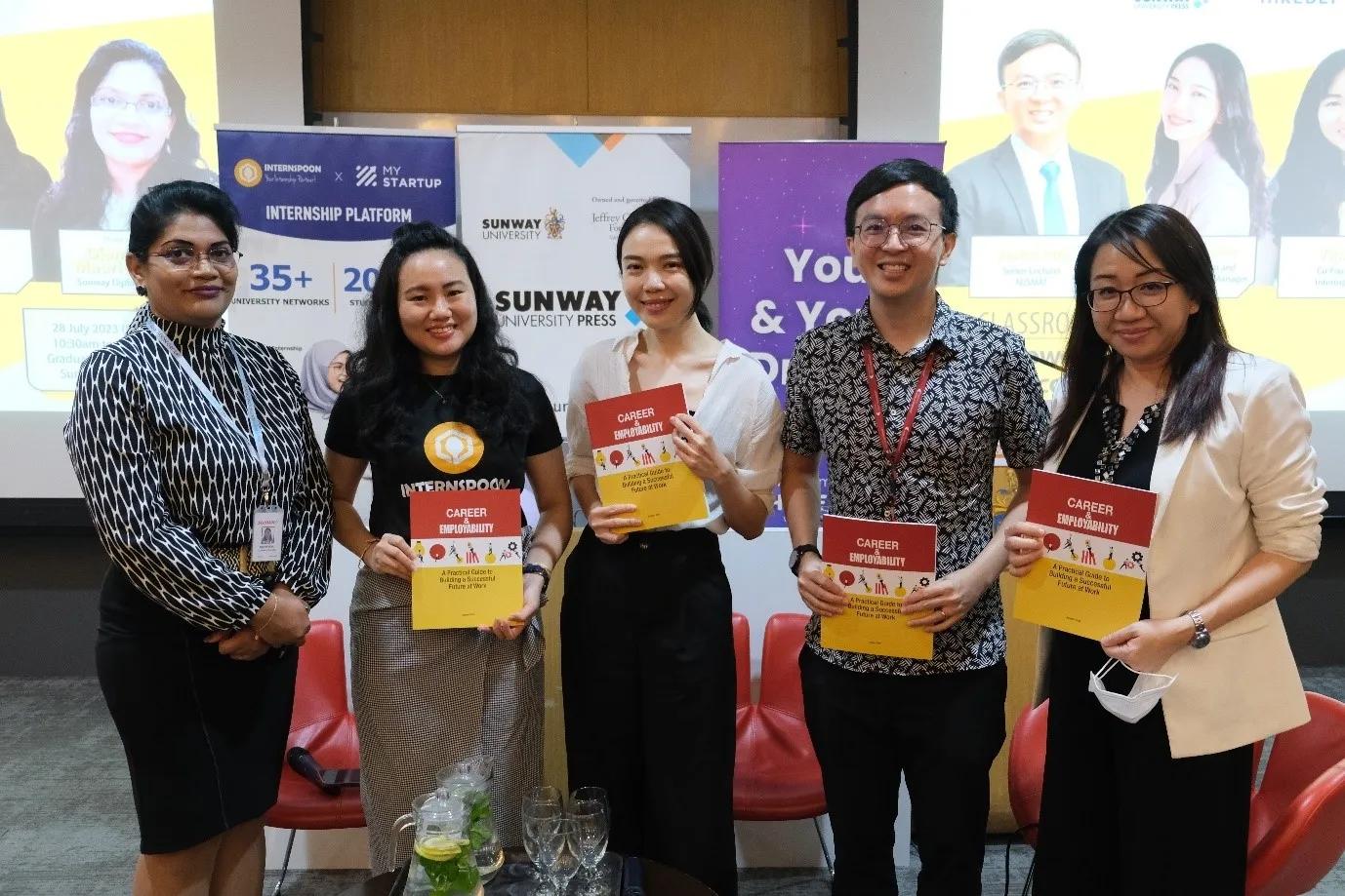 From left to right: Ms Diana Gail Maurice, Ms Yinxie Chew, Ms Joselyn Lau and Mr Jason Soh, with Ms Carol Wong, Head of Sunway University Press