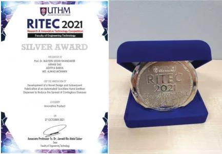 ‘Automated Touchless Hand Sanitizer Dispensing Device’ Won a Silver Award from RITEC 2021