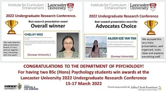 Psychology Students Win Awards at the Lancaster University 2022 Undergraduate Research Conference