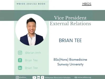 Brian Tee of Department of Biological Sciences Appointed Vice President for External Relations by Malaysian Bioscience Scholars (MBIOS)