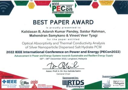 PhD Student Wins Best Paper Award at PECon2022