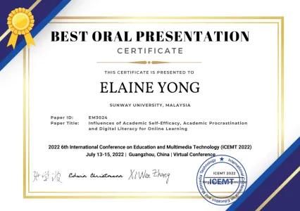 Winning the Best Oral Presentation at ICEMT 2022