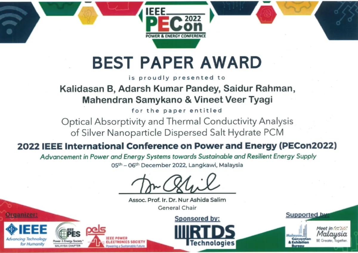 PhD Student Wins Best Paper Award at PECon2022