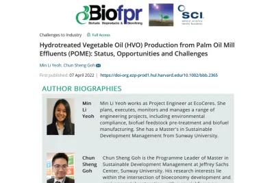 Yeoh Min Li's Paper Published in Q1 Journal - Biofuels, Bioproduction, and Biorefining
