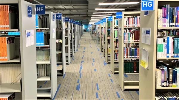 The University’s massive book collection, comprising over half a million titles.